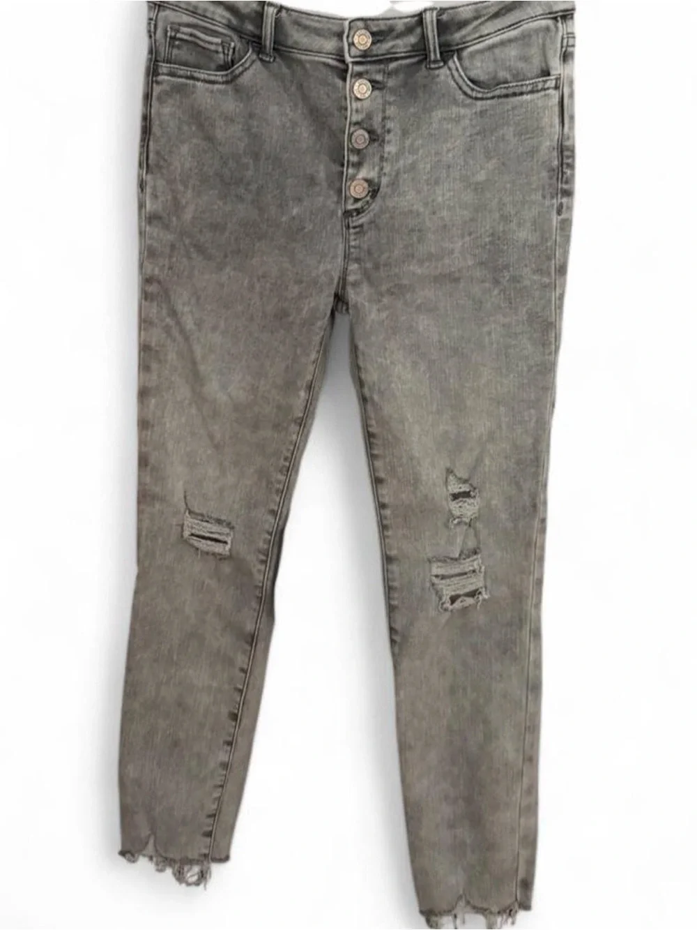 GAP Washed Gray Distressed Button-Fly Jeans